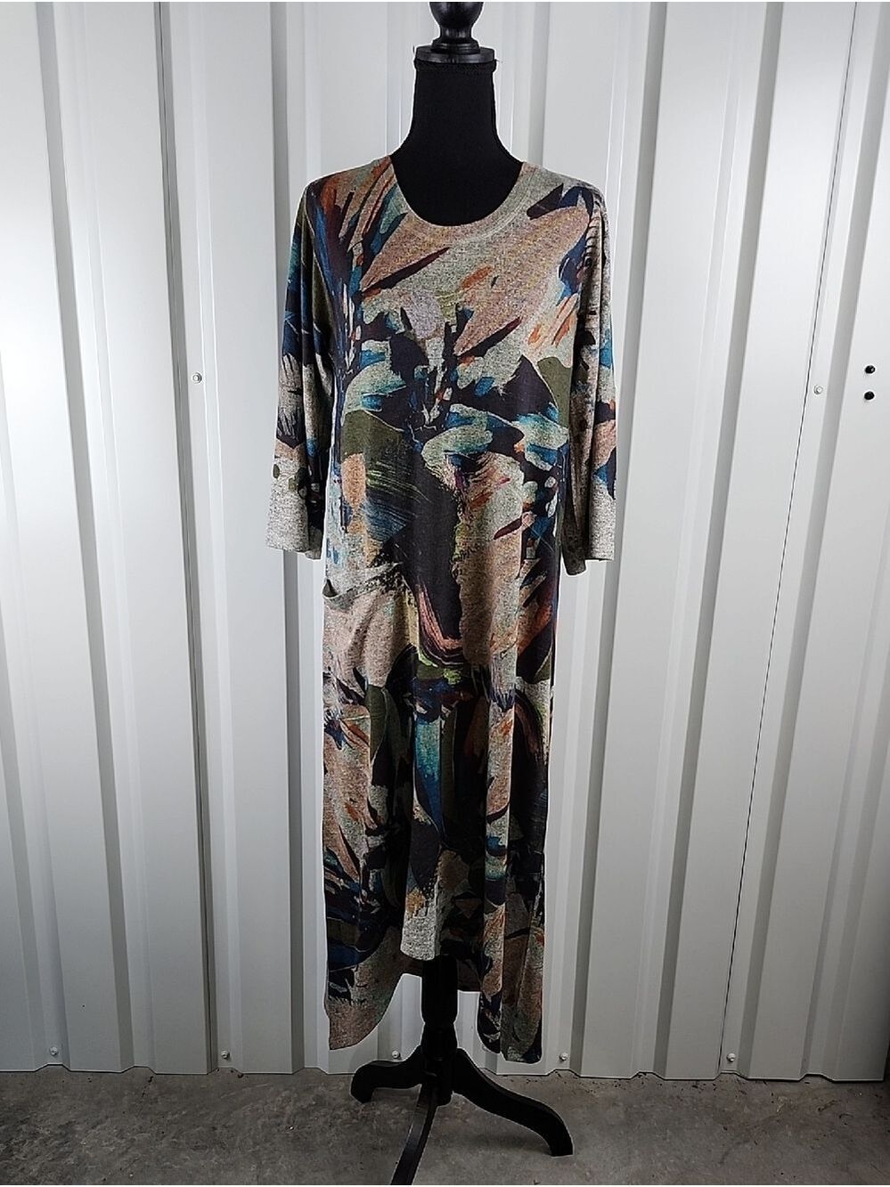 Inoah Womens Abstract Print Midi Dress in Multicolor Size Small EUC Art-to-wear